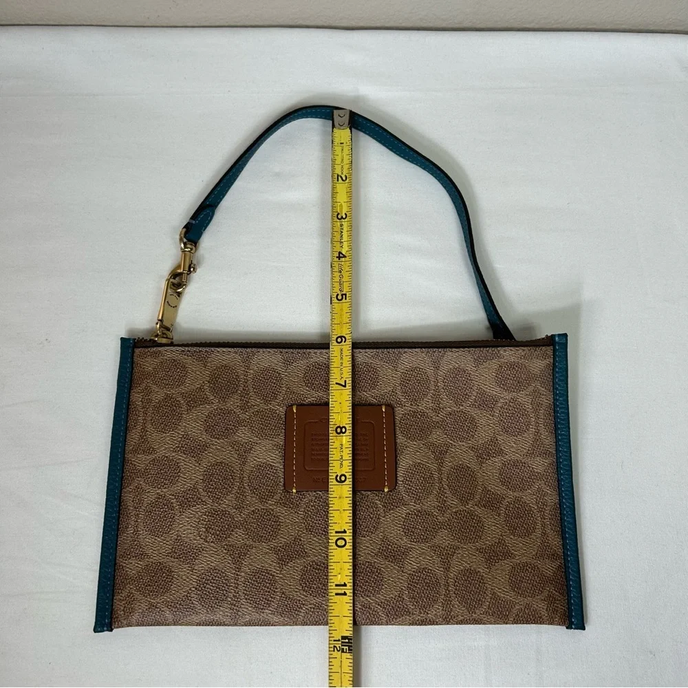 Coach Day Wristlet In Signature‎ Coated Canvas And Refined leather Teal Trim